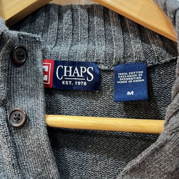 Chaps Mens Medium Grey 1/4 Zip Pullover Knit Sweater - Picture 4 of 9